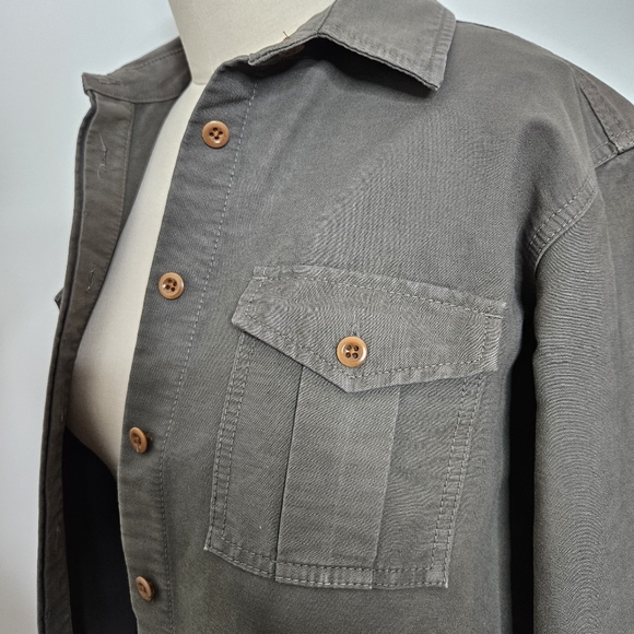 Madewell Small Green Cargo Work Shirt Button Up Long Sleeve Jacket Womens - Picture 2 of 6